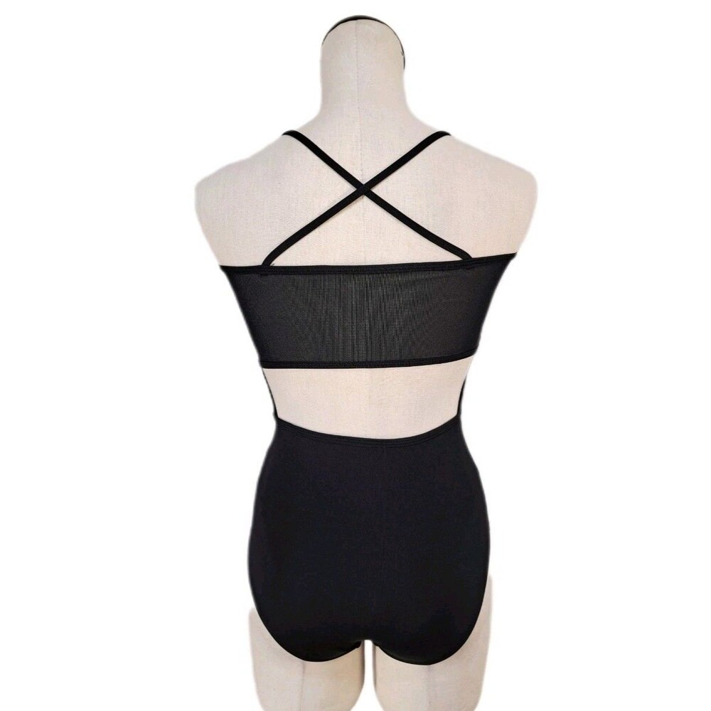 Aja VTG Open Back Cutout Crossback Strappy Tank Leotard Black Mesh Panel Size S - Picture 7 of 16